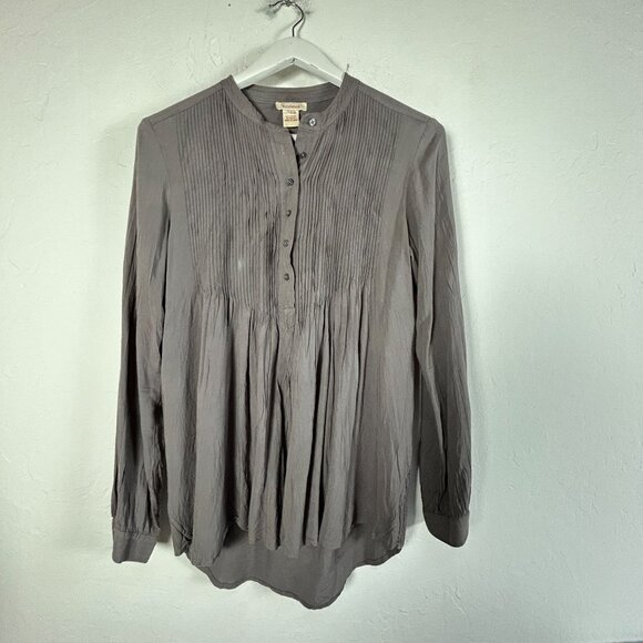 Sundance Womens Gray Pleated Button Front Long Sleeve Blouse Top Small Casual - Picture 1 of 8